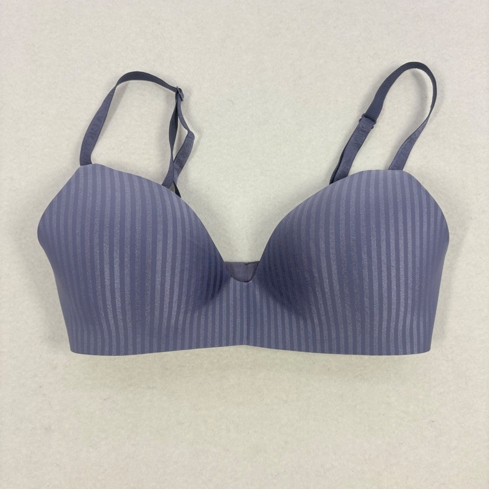 Victoria's Secret T-Shirt Bra 34D Purple Metallic Stripe Lightly Lined Wireless